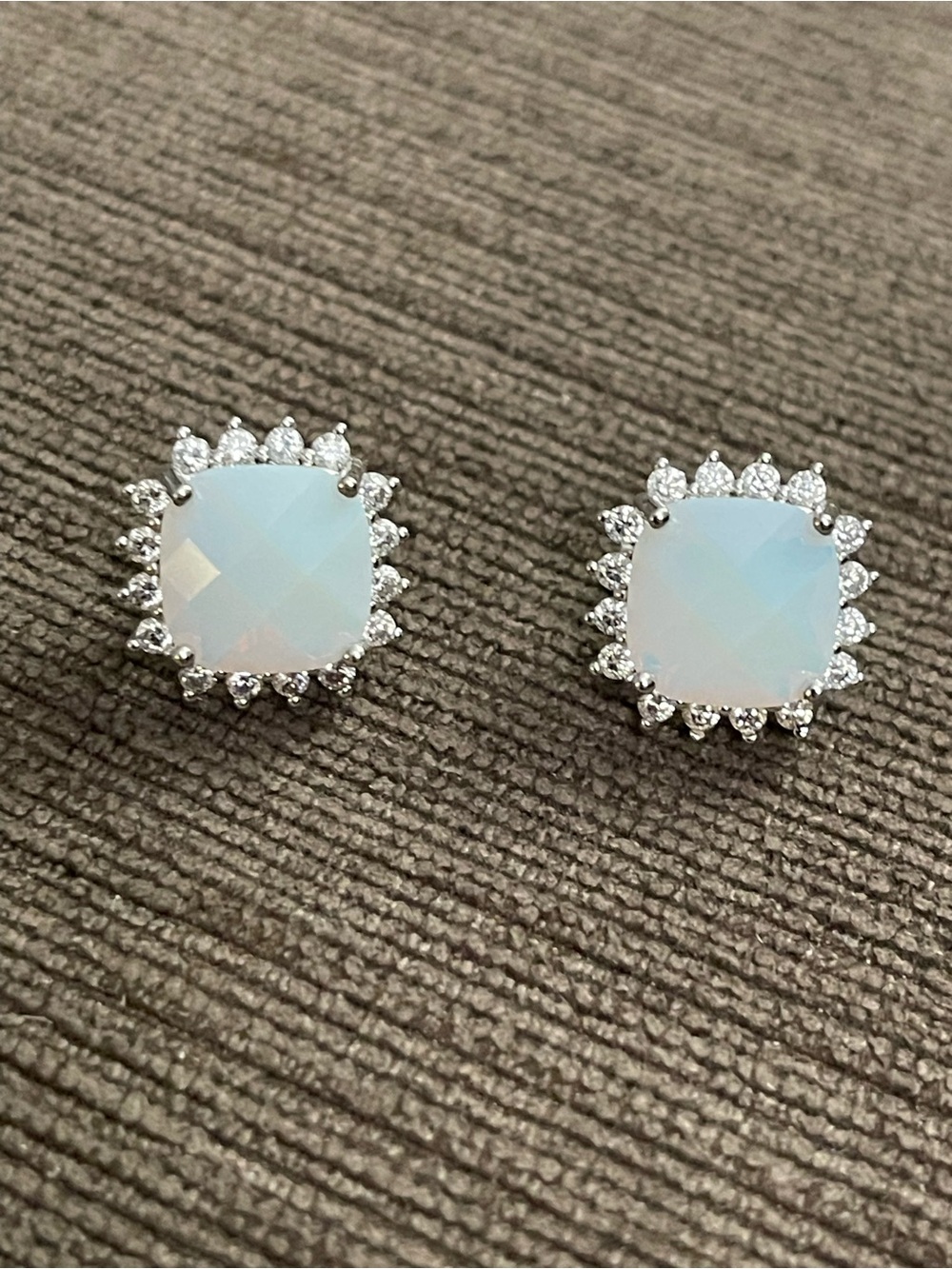 Opal-Effect Halo Stud Earrings in White